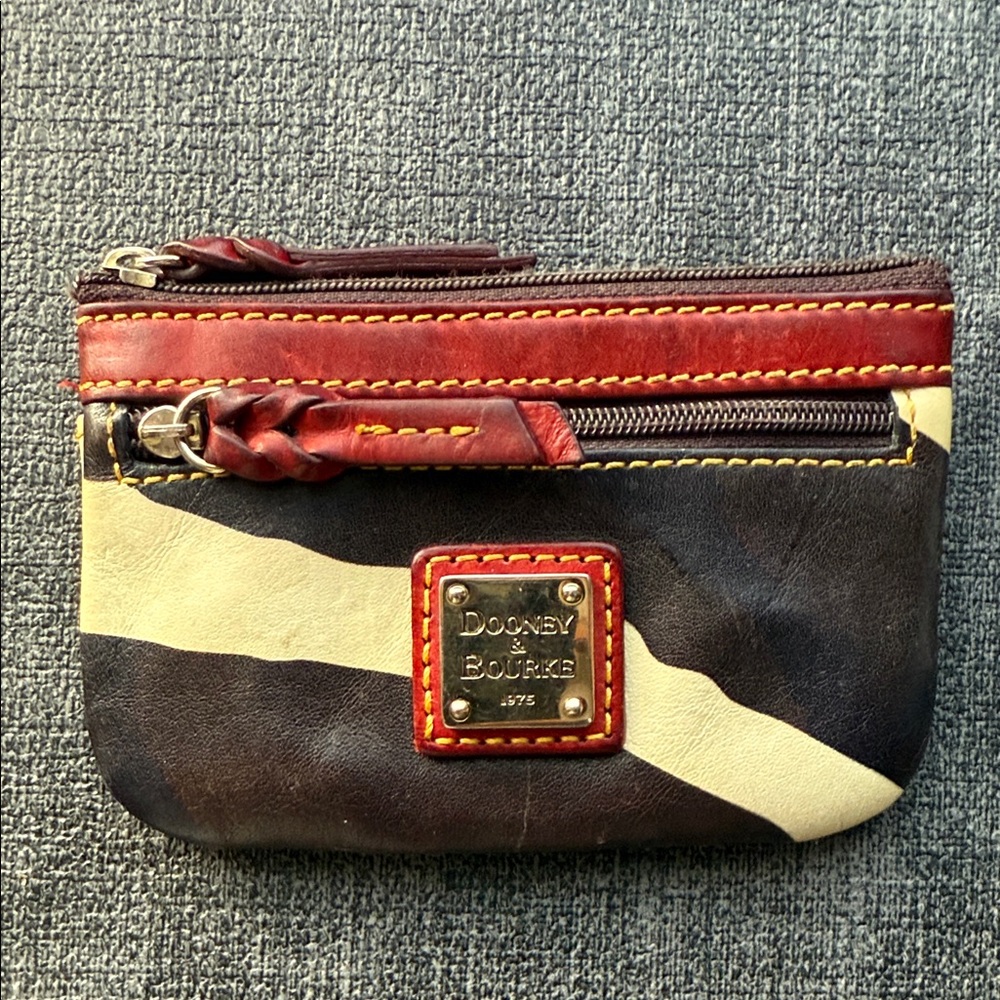 Dooney & Bourke Black and Cream Leather Keychain Coin Pouch